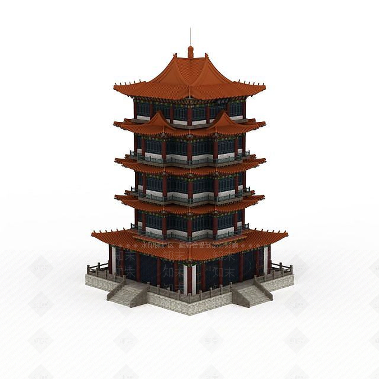 现代古代高层塔楼3D模型下载【ID:1196378454】
