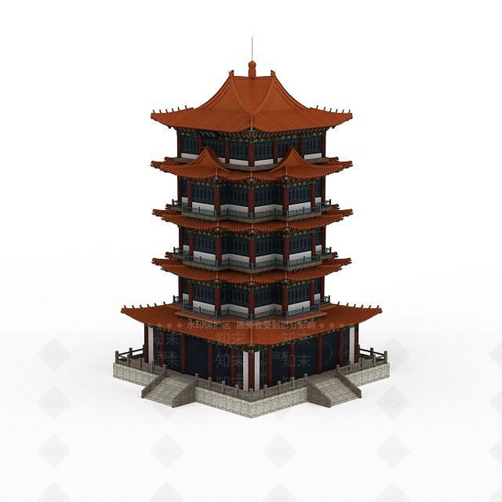 现代古代高层塔楼3D模型下载【ID:1196378454】