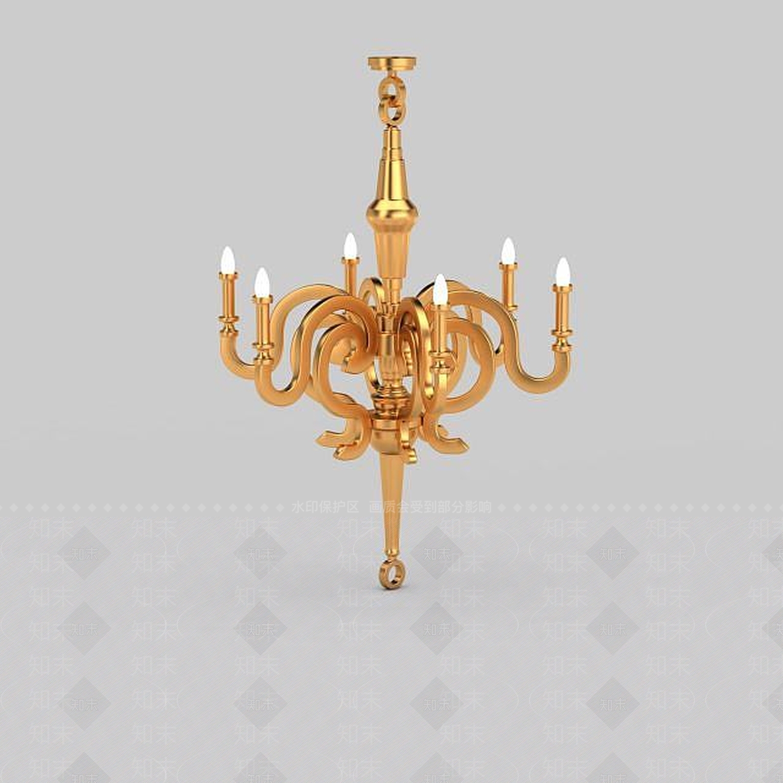 现代金色欧式吸顶灯3D模型下载【ID:1196378512】