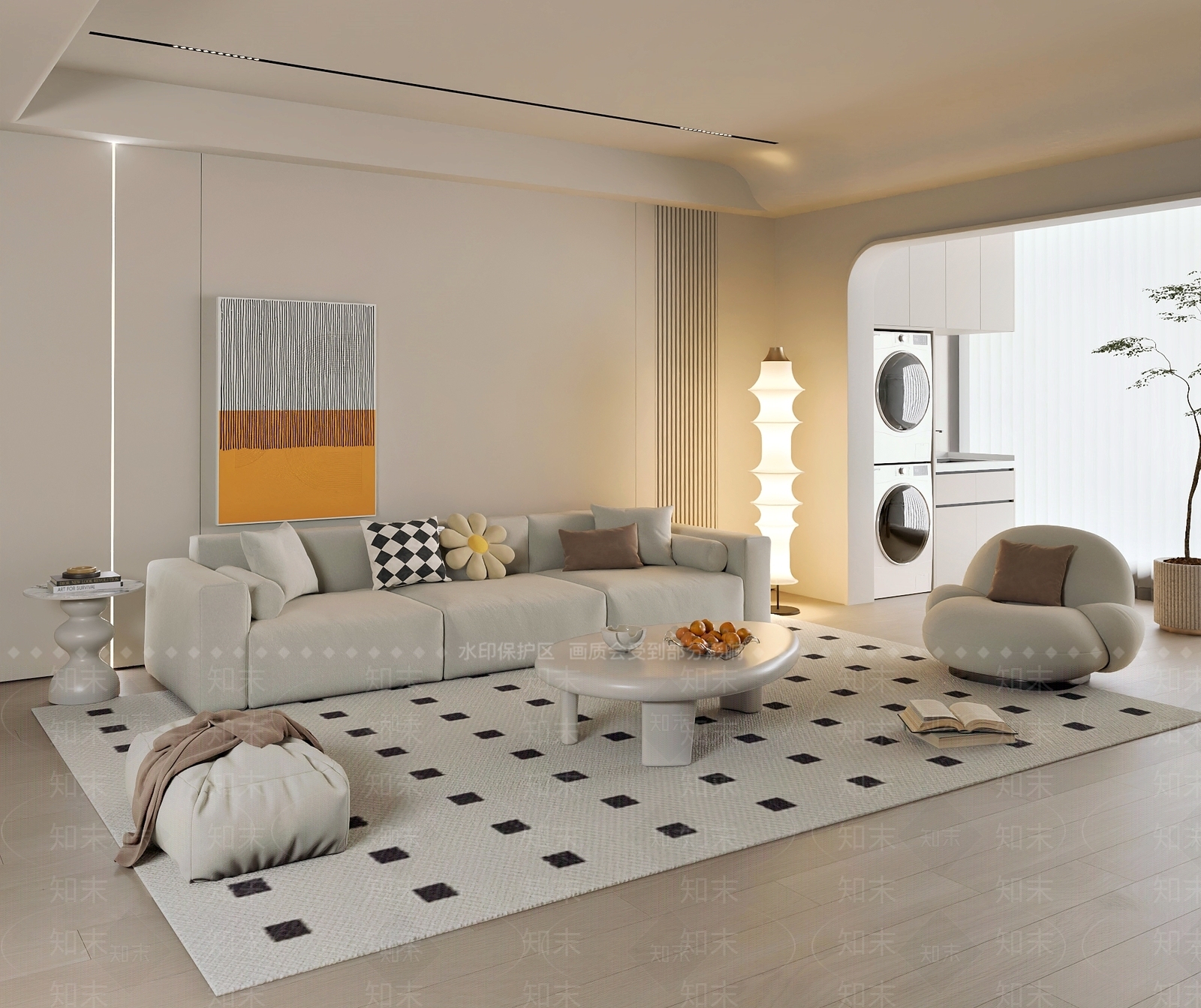 奶油北欧沙发组合3D模型下载【ID:1196394558】