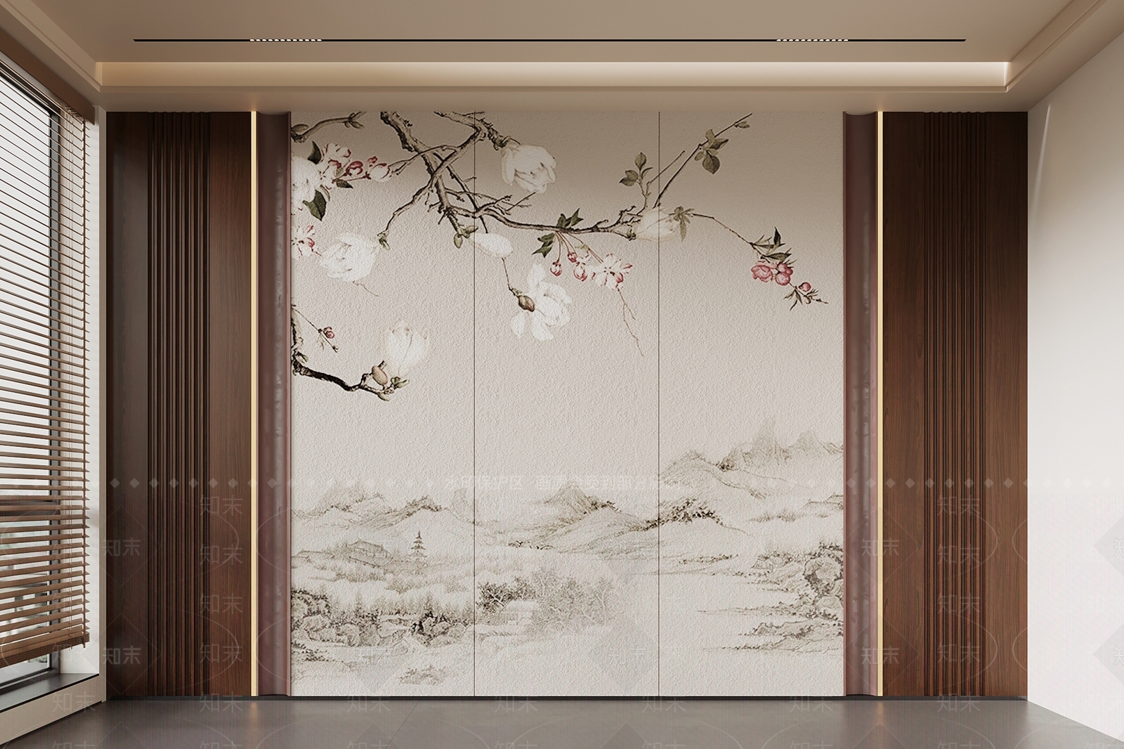 新中式电视背景墙3D模型下载【ID:1196395323】