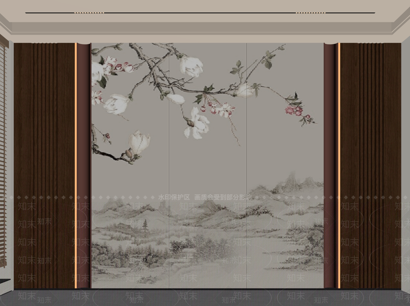新中式背景墙SU模型下载【ID:1196395471】