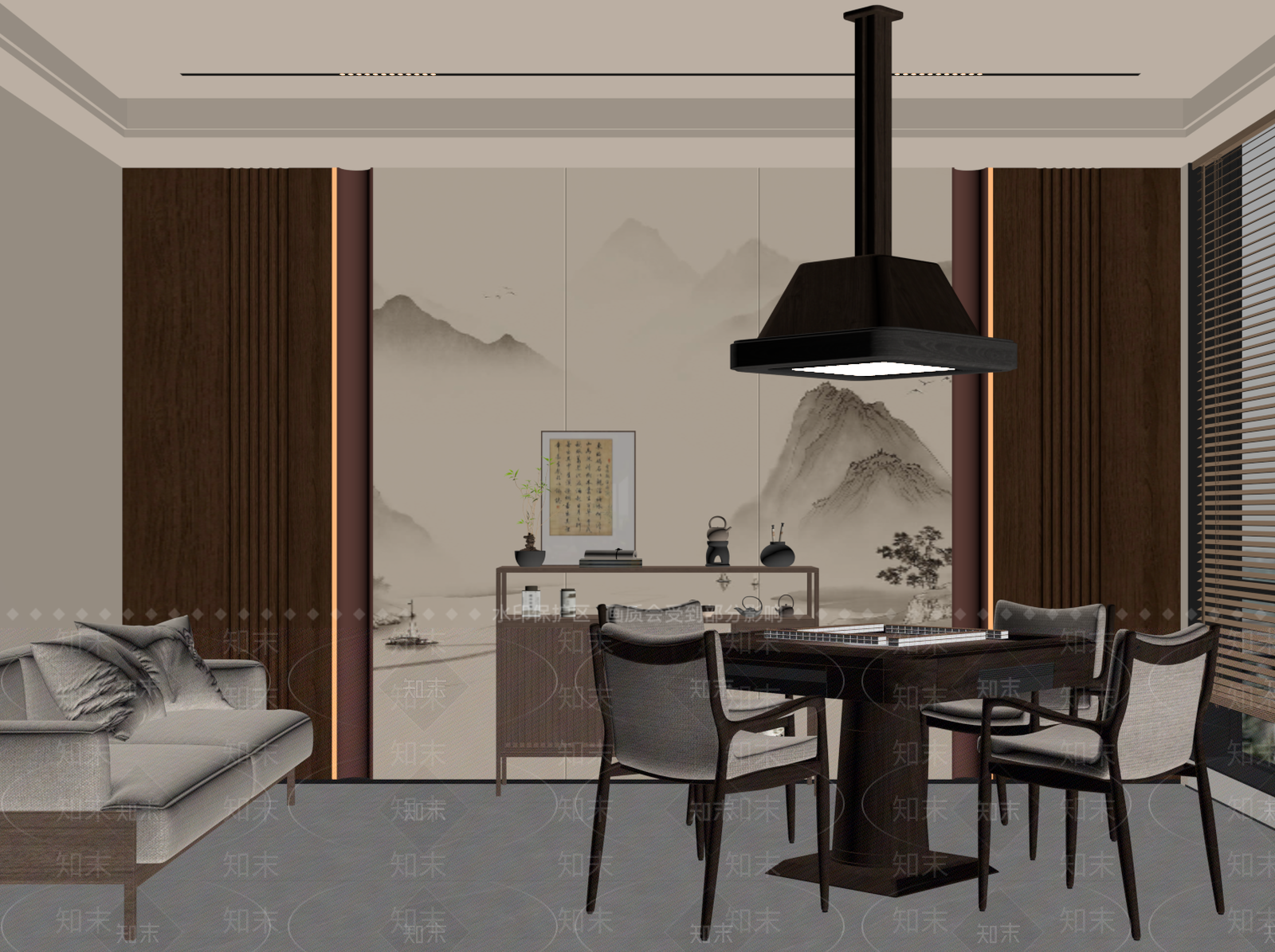 新中式棋牌室SU模型下载【ID:1196397343】