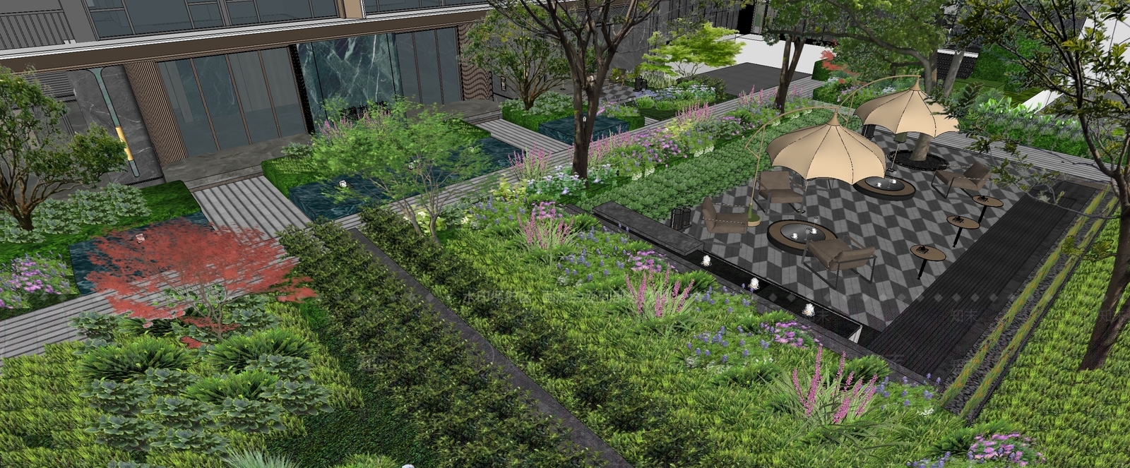 现代小区景观SU模型下载【ID:1196404208】