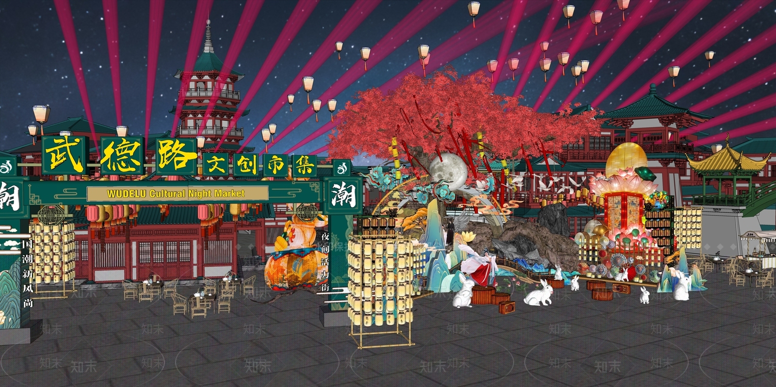 现代新中式商业景观SU模型下载【ID:1196407751】