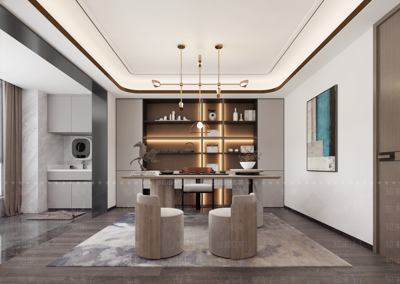 新中式现代茶室3D模型下载【ID:1196410097】