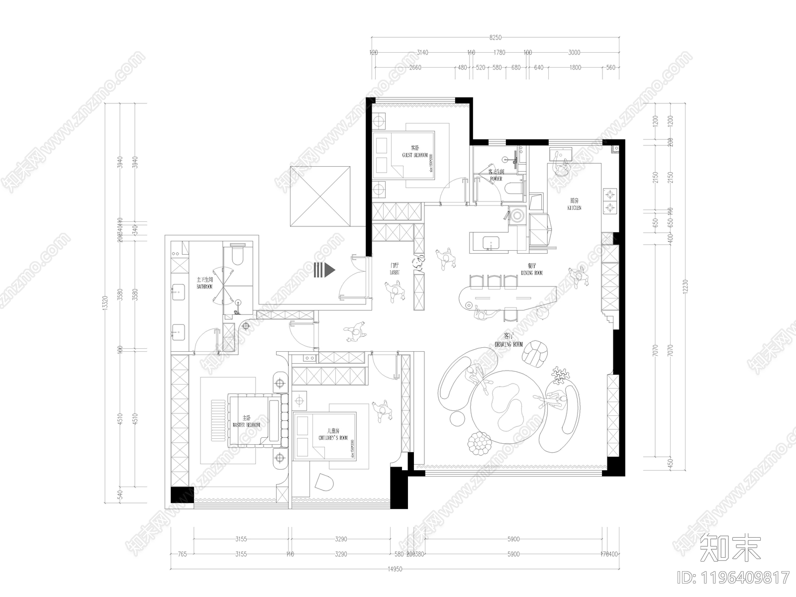 大平层施工图下载【ID:1196409817】