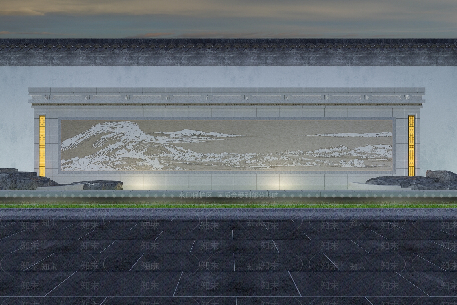 新中式中式景墙3D模型下载【ID:1196417103】
