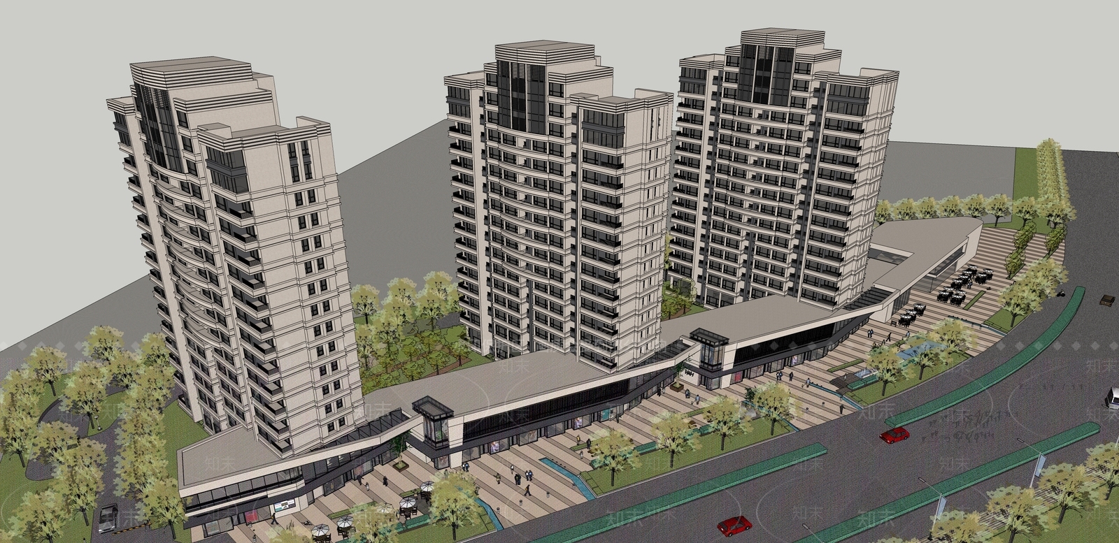 现代高层住宅SU模型下载【ID:1196421388】
