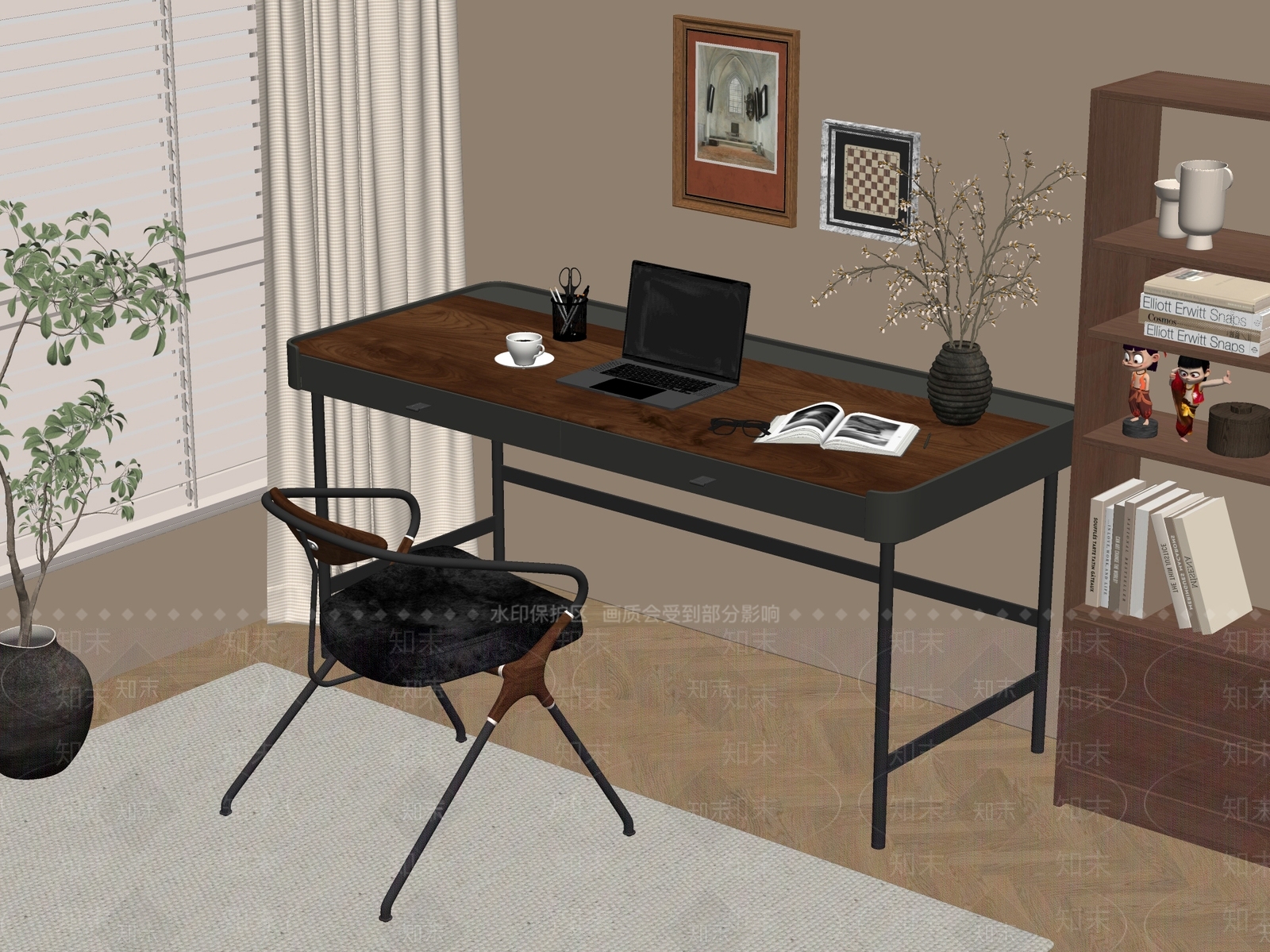 侘寂中古书桌椅SU模型下载【ID:1196421407】