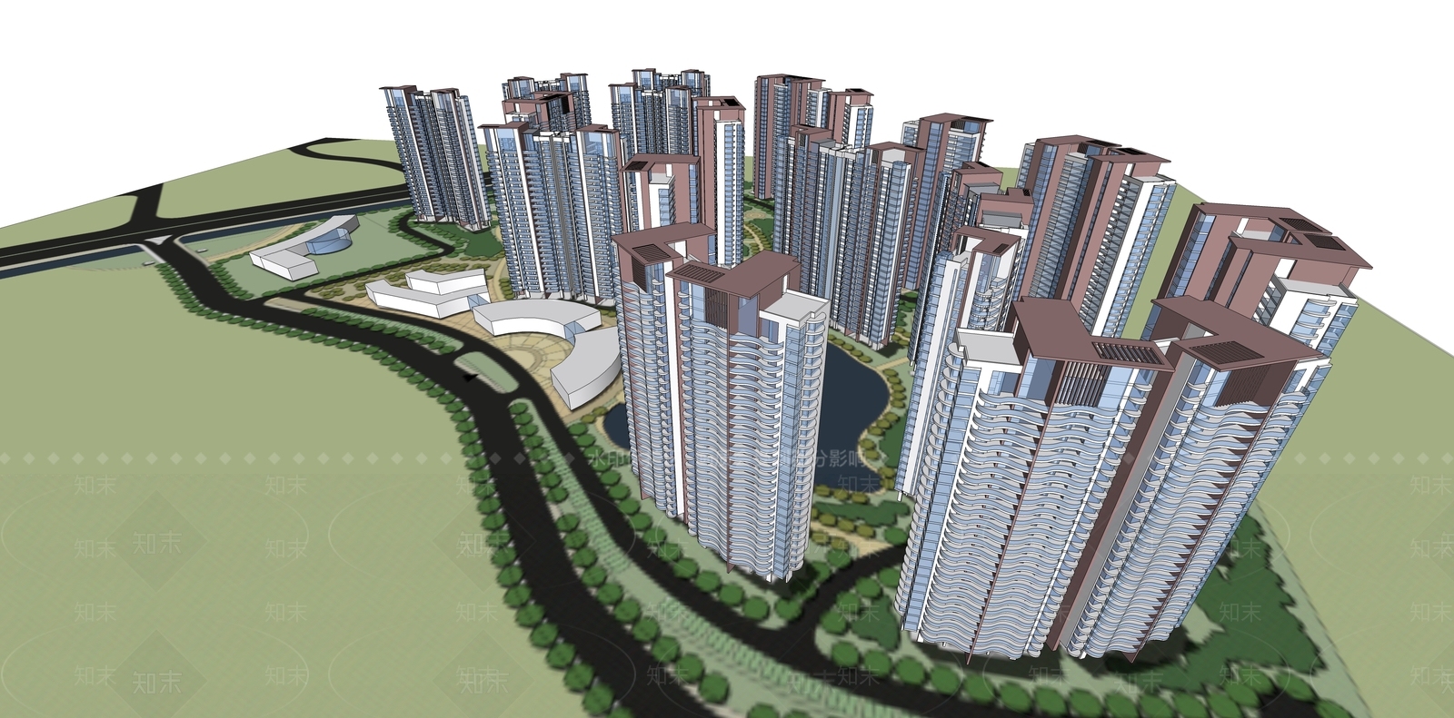 现代小区建筑SU模型下载【ID:1196422179】
