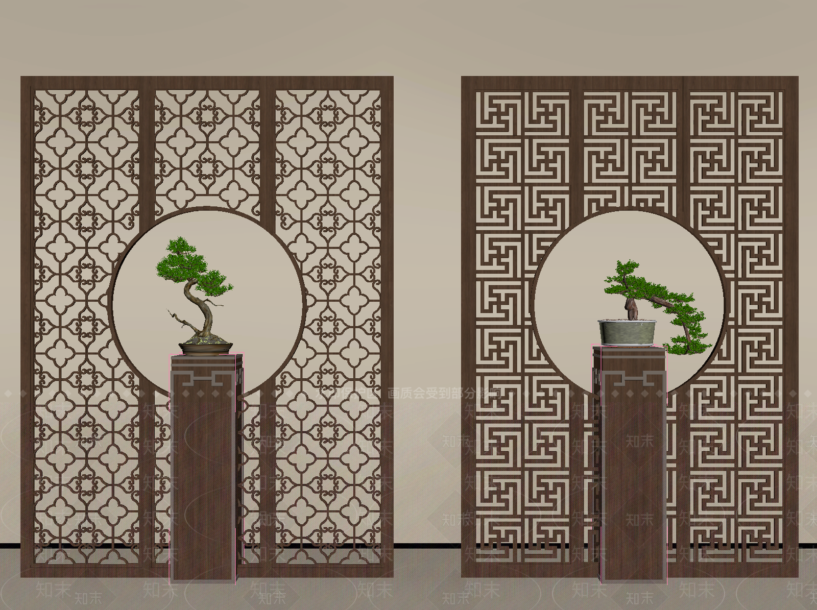新中式屏风SU模型下载【ID:1196422554】