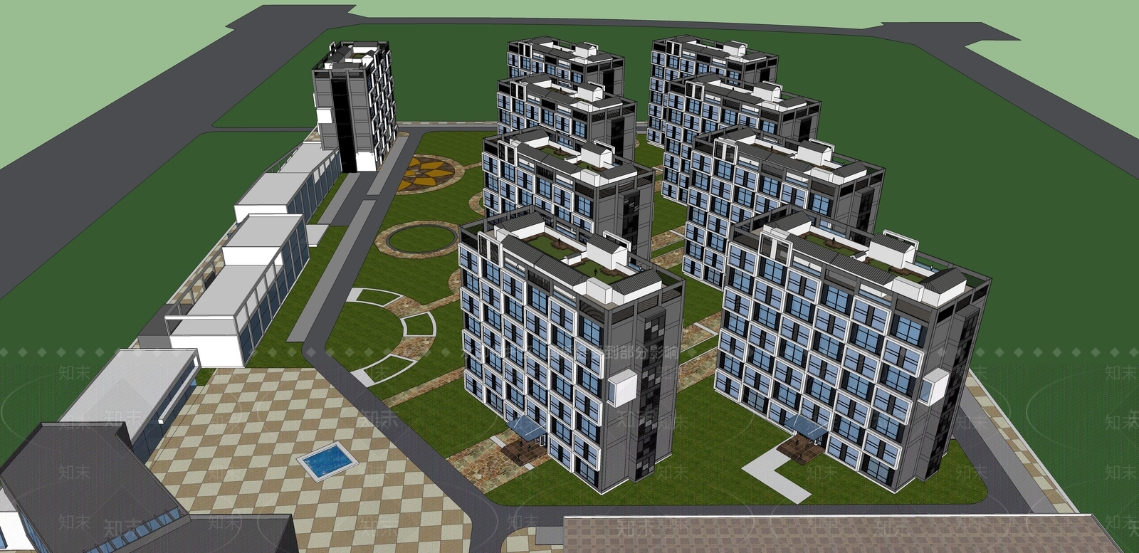 现代多层住宅SU模型下载【ID:1196423332】