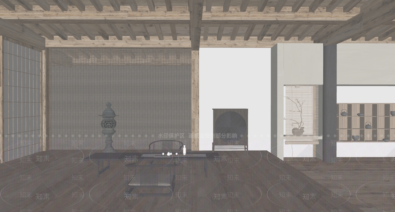 新中式中式茶室SU模型下载【ID:1196428507】