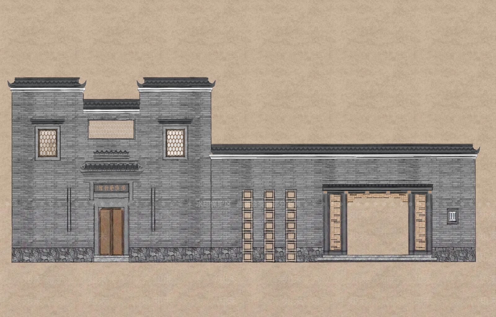 现代古建筑SU模型下载【ID:1196426876】