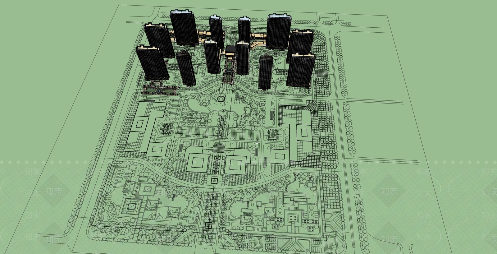 法式小区建筑SU模型下载【ID:1196429185】