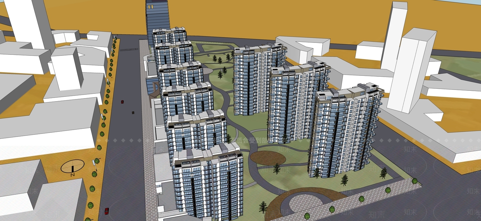 现代小区建筑SU模型下载【ID:1196429621】