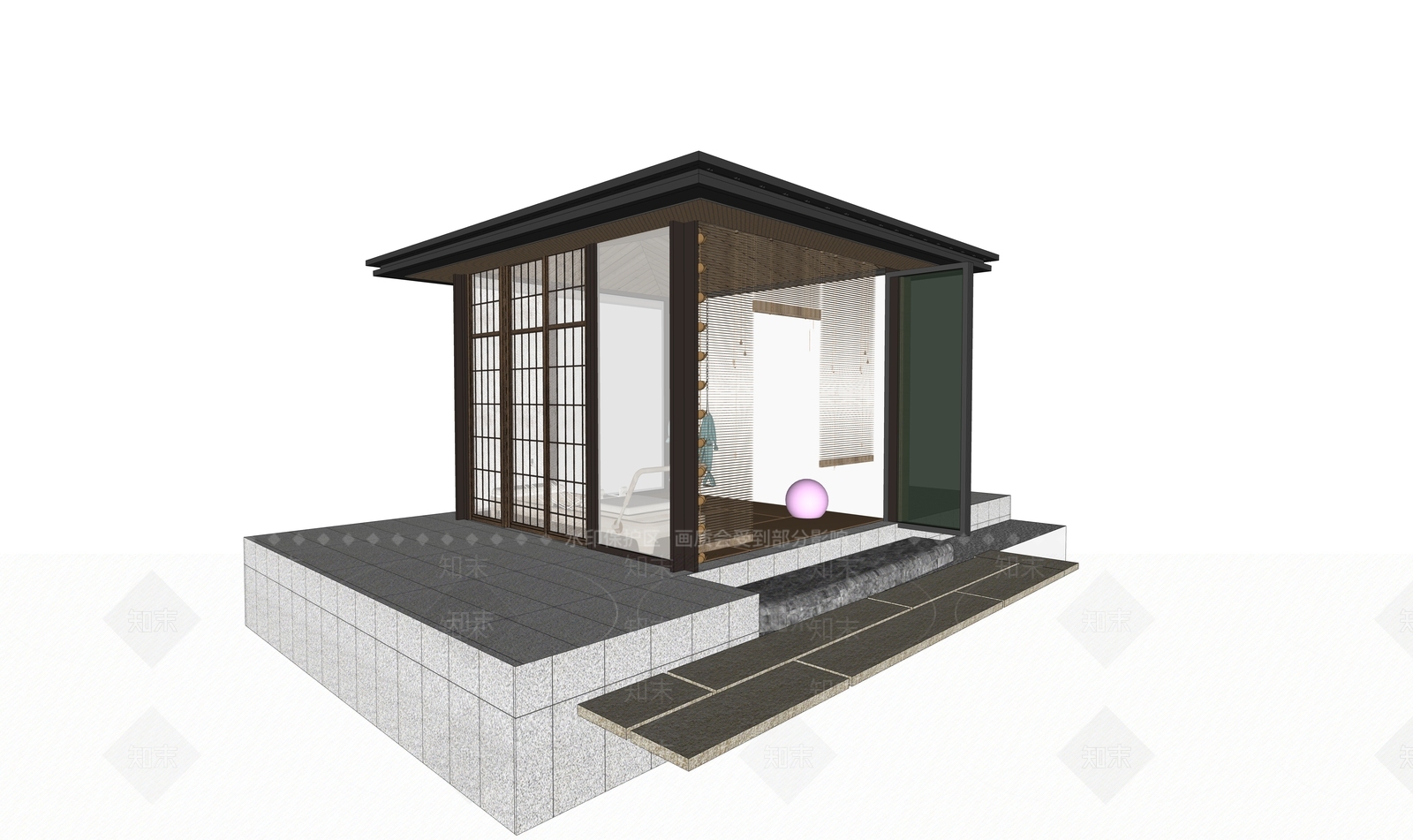 现代新中式别墅庭院SU模型下载【ID:1196454216】