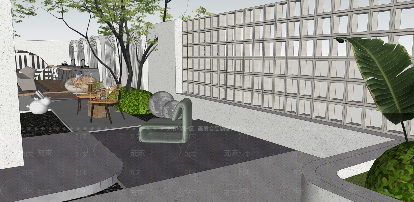 轻奢奶油别墅庭院SU模型下载【ID:1196430179】