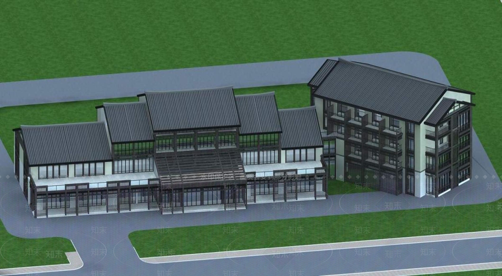 中式酒店外观3D模型下载【ID:1196431411】