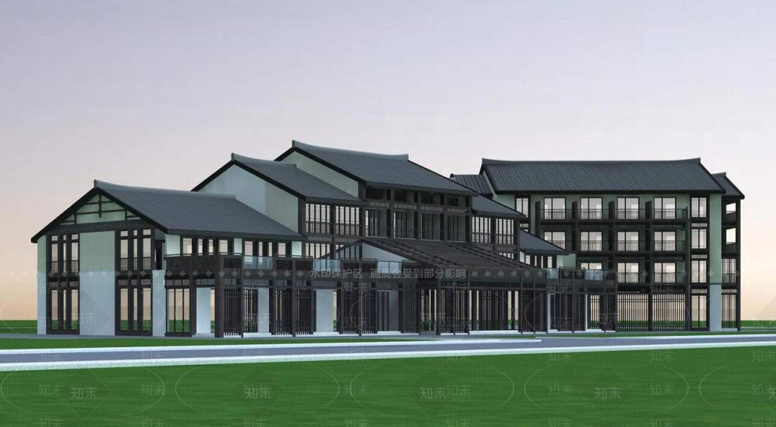 中式酒店外观3D模型下载【ID:1196431411】