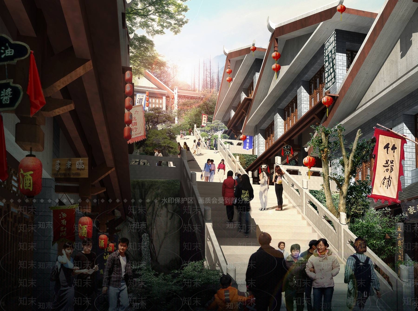 中式商业街3D模型下载【ID:1196431637】