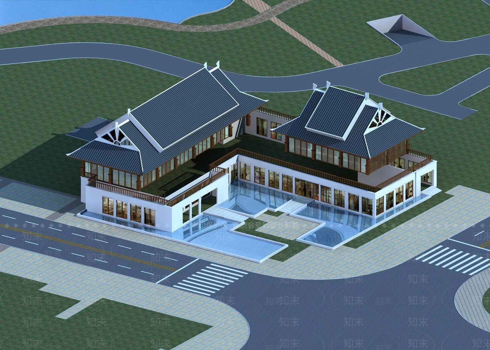 中式酒店建筑3D模型下载【ID:1196431765】