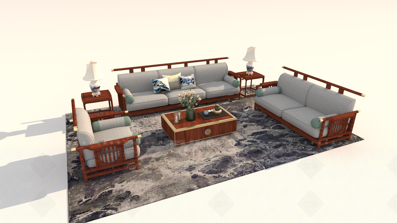 新中式中式家居客厅3D模型下载【ID:1196432505】