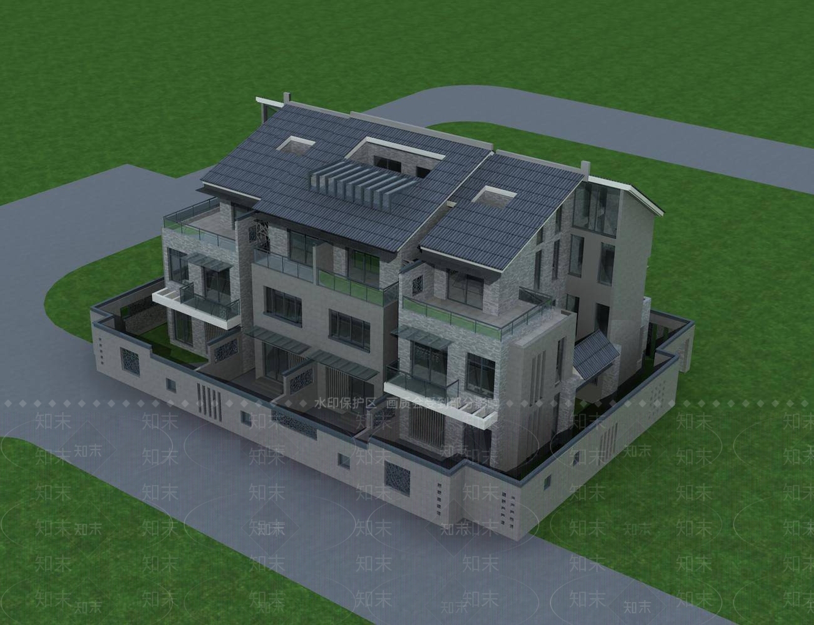 中式别墅外观3D模型下载【ID:1196432913】
