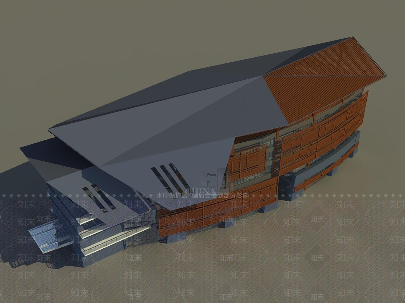 现代图书馆外观3D模型下载【ID:1196434454】