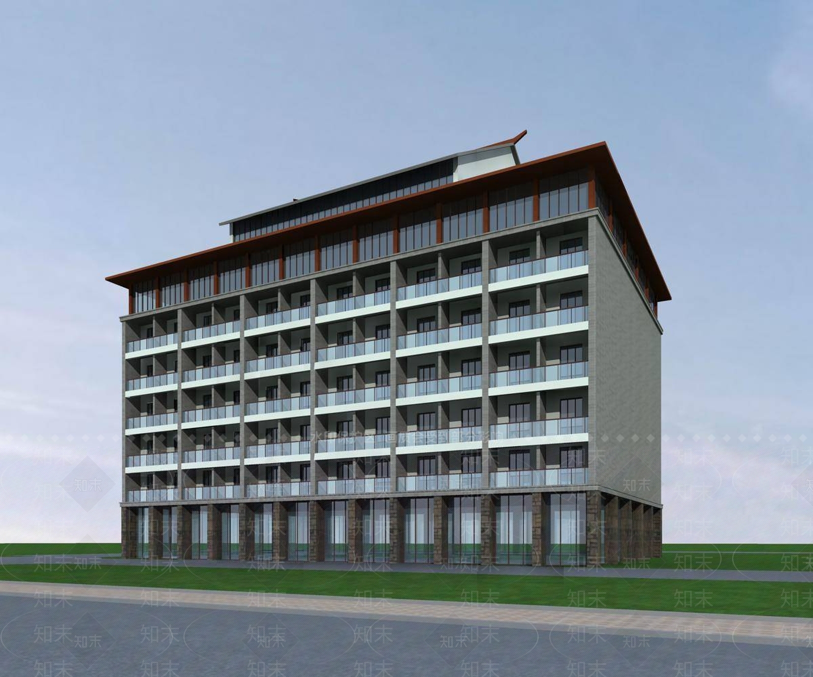中式酒店外观3D模型下载【ID:1196434747】