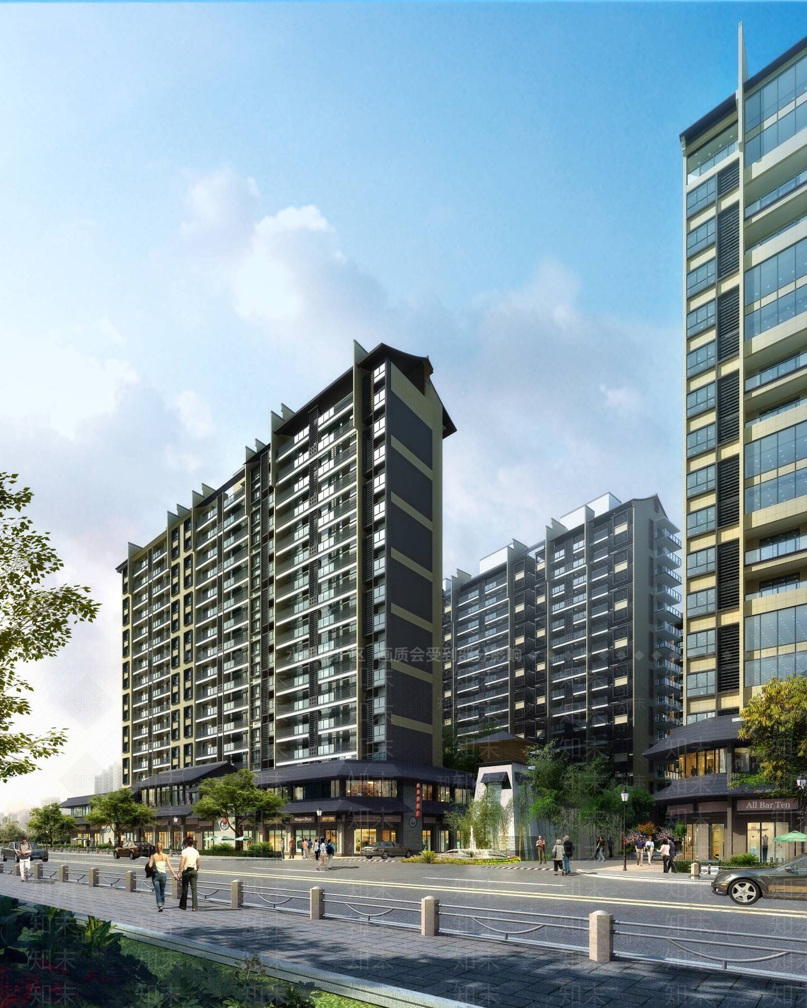 现代小高层住宅楼3D模型下载【ID:1196435336】
