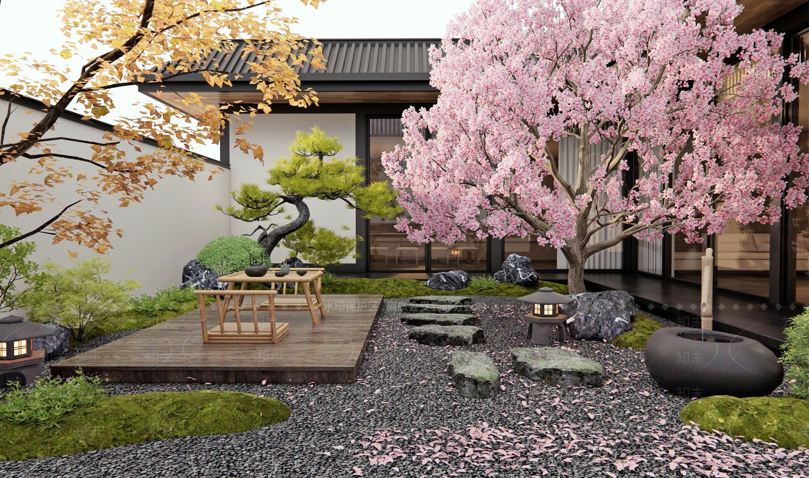 日式新中式庭院小品SU模型下载【ID:1196437888】