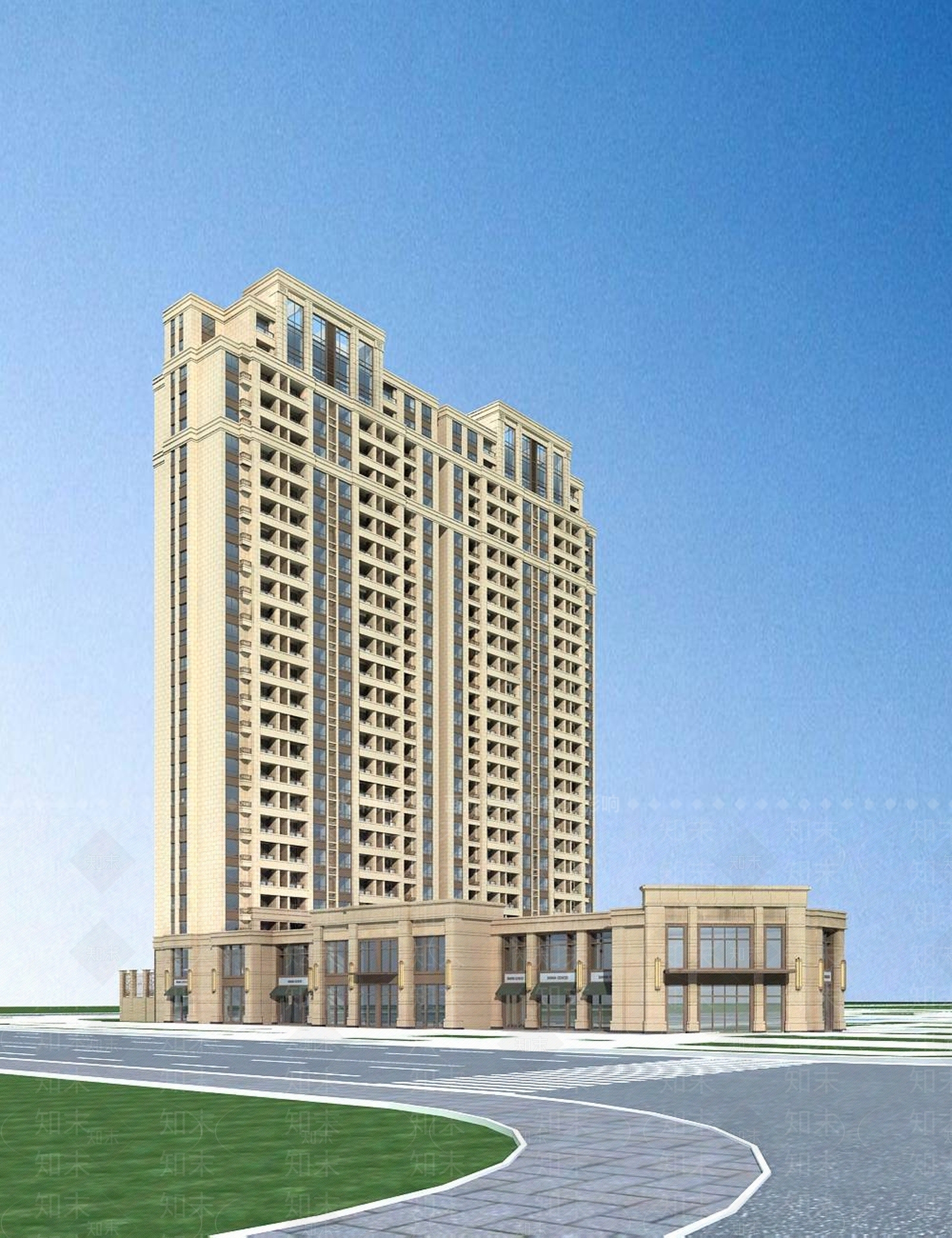 欧式小高层住宅楼3D模型下载【ID:1196438649】