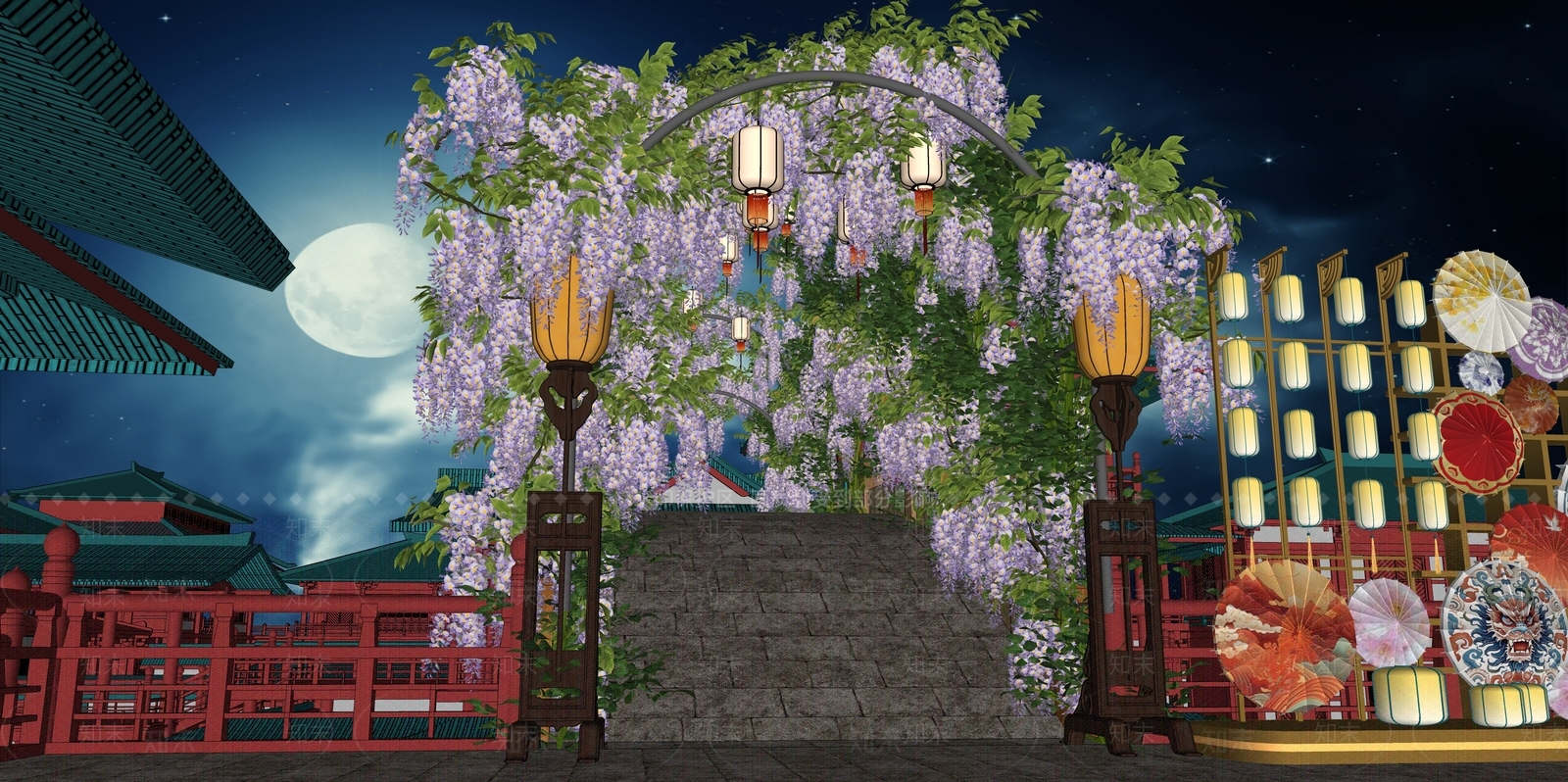 现代新中式情人节美陈SU模型下载【ID:1196438785】