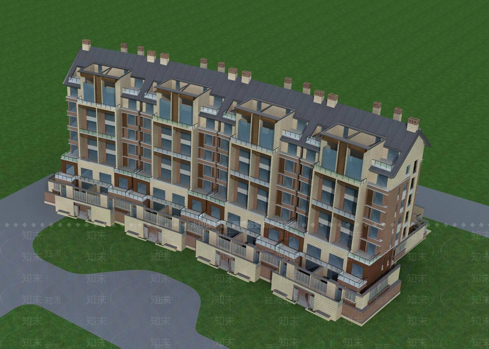 现代多层住宅楼3D模型下载【ID:1196439464】