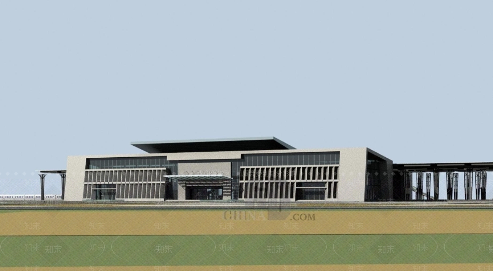 现代车站外观3D模型下载【ID:1196439619】
