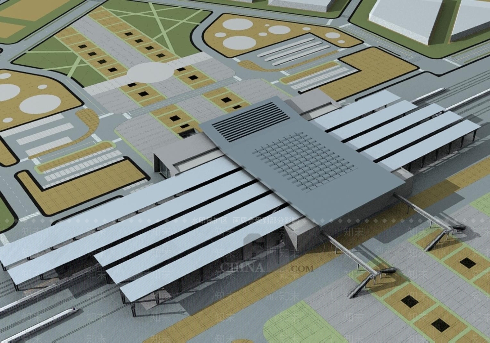 现代车站外观3D模型下载【ID:1196439619】
