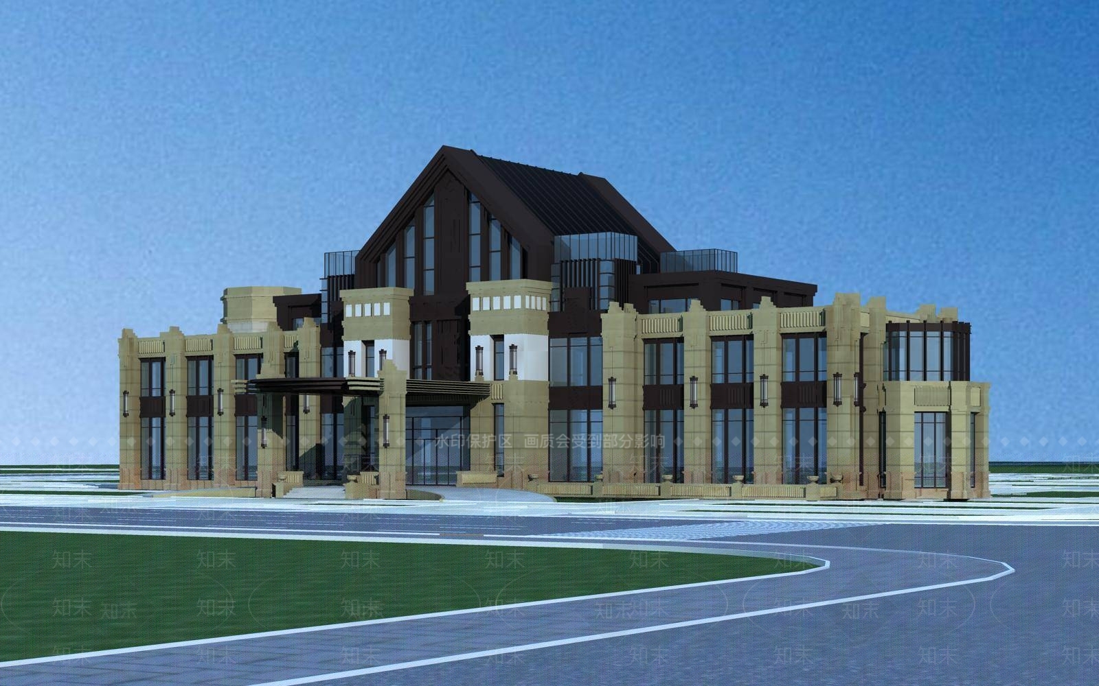 简欧售楼处外观3D模型下载【ID:1196441226】