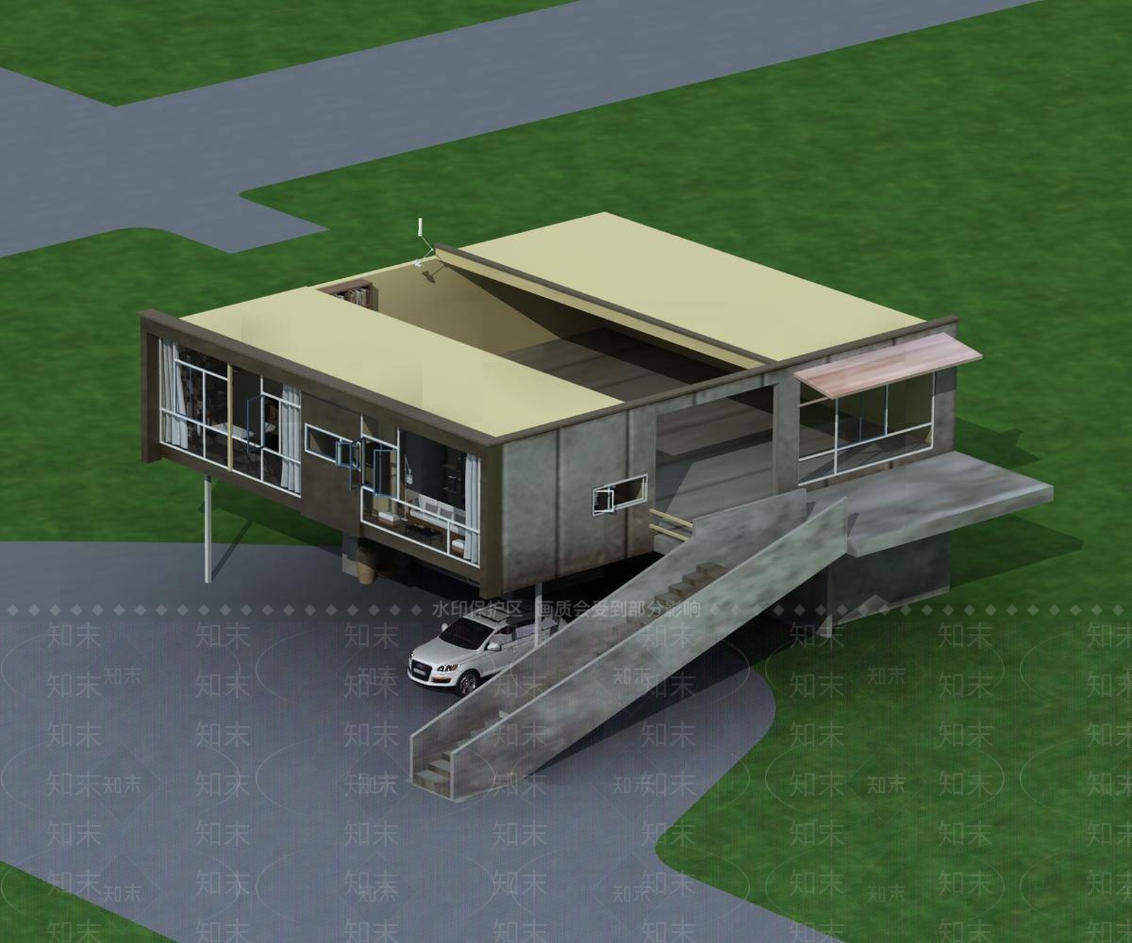 现代别墅外观3D模型下载【ID:1196441496】