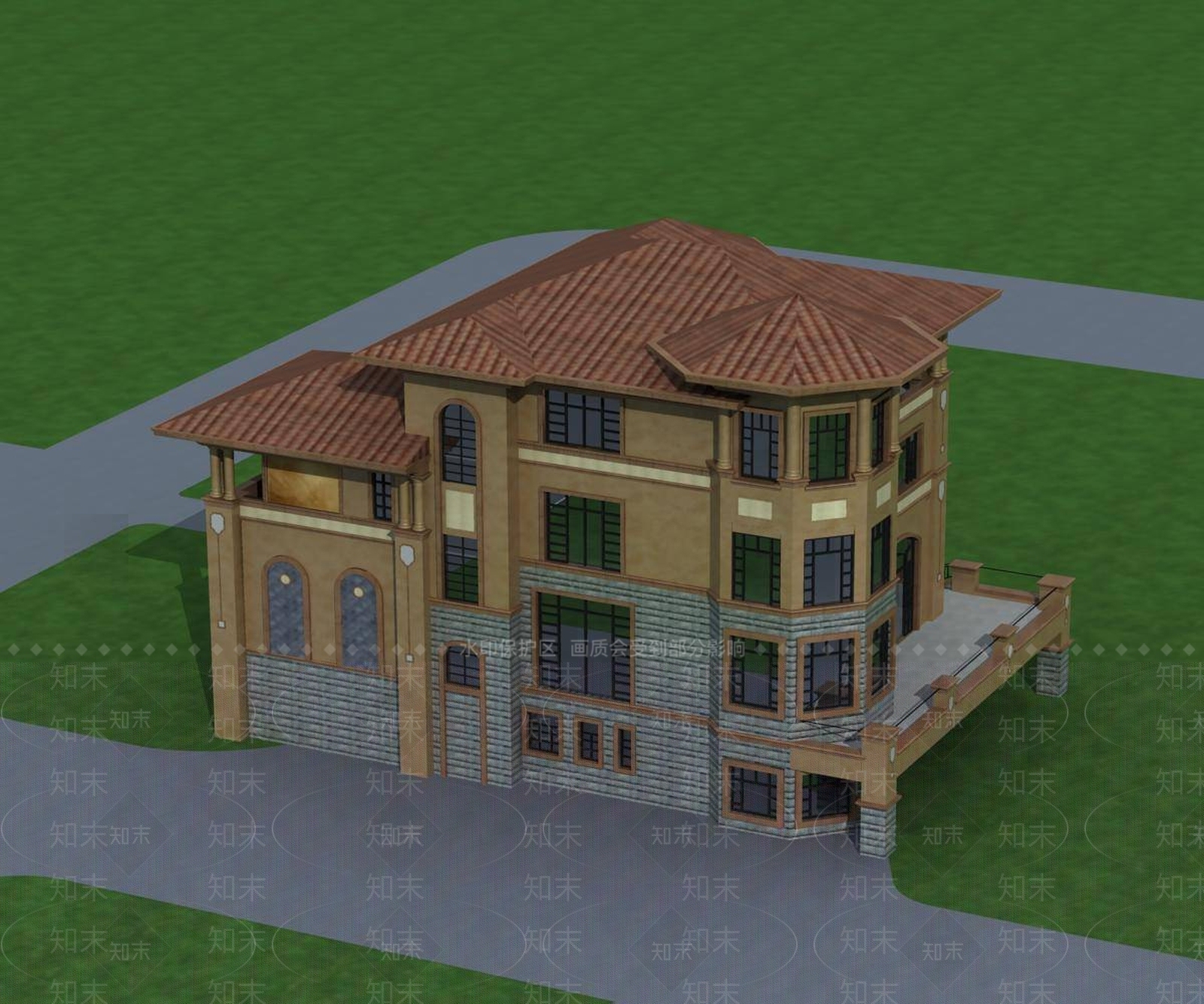 欧式别墅外观3D模型下载【ID:1196441870】