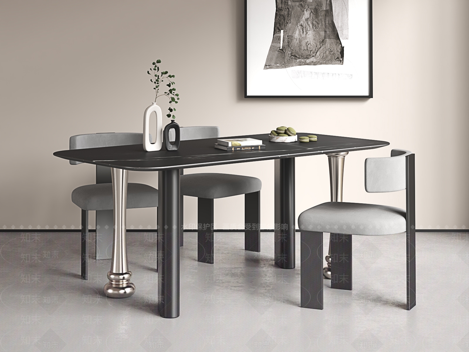 意式轻奢餐桌椅3D模型下载【ID:1196442356】