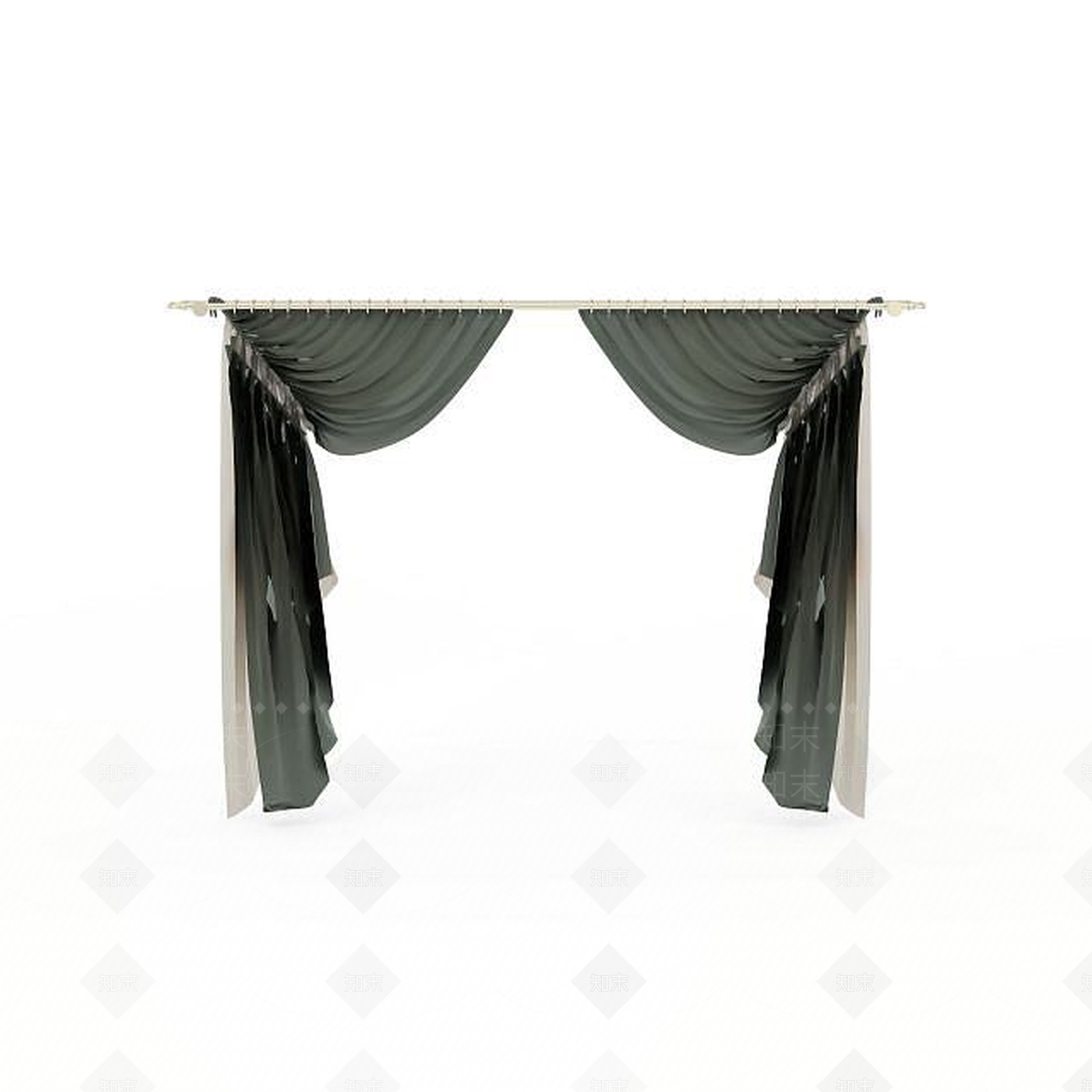 现代绿色纱质窗帘3D模型下载【ID:1196442449】