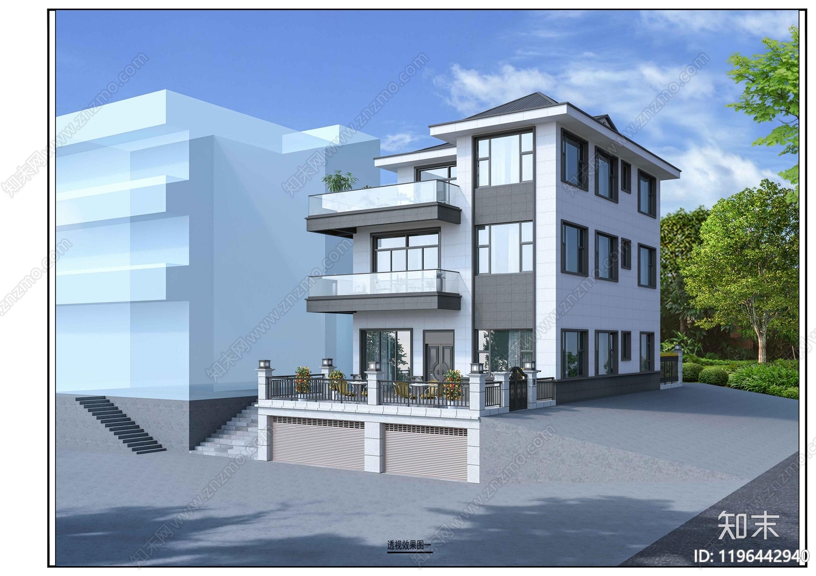 现代别墅建筑施工图下载【ID:1196442940】