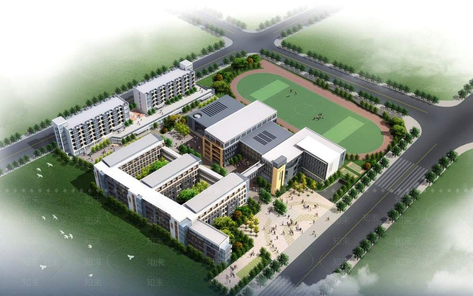 现代学校外观3D模型下载【ID:1196445911】