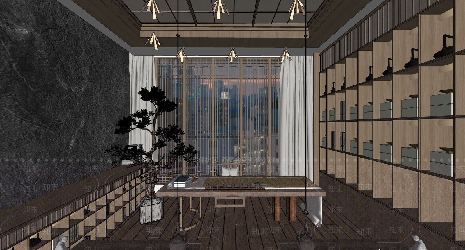 现代新中式茶馆SU模型下载【ID:1196452764】
