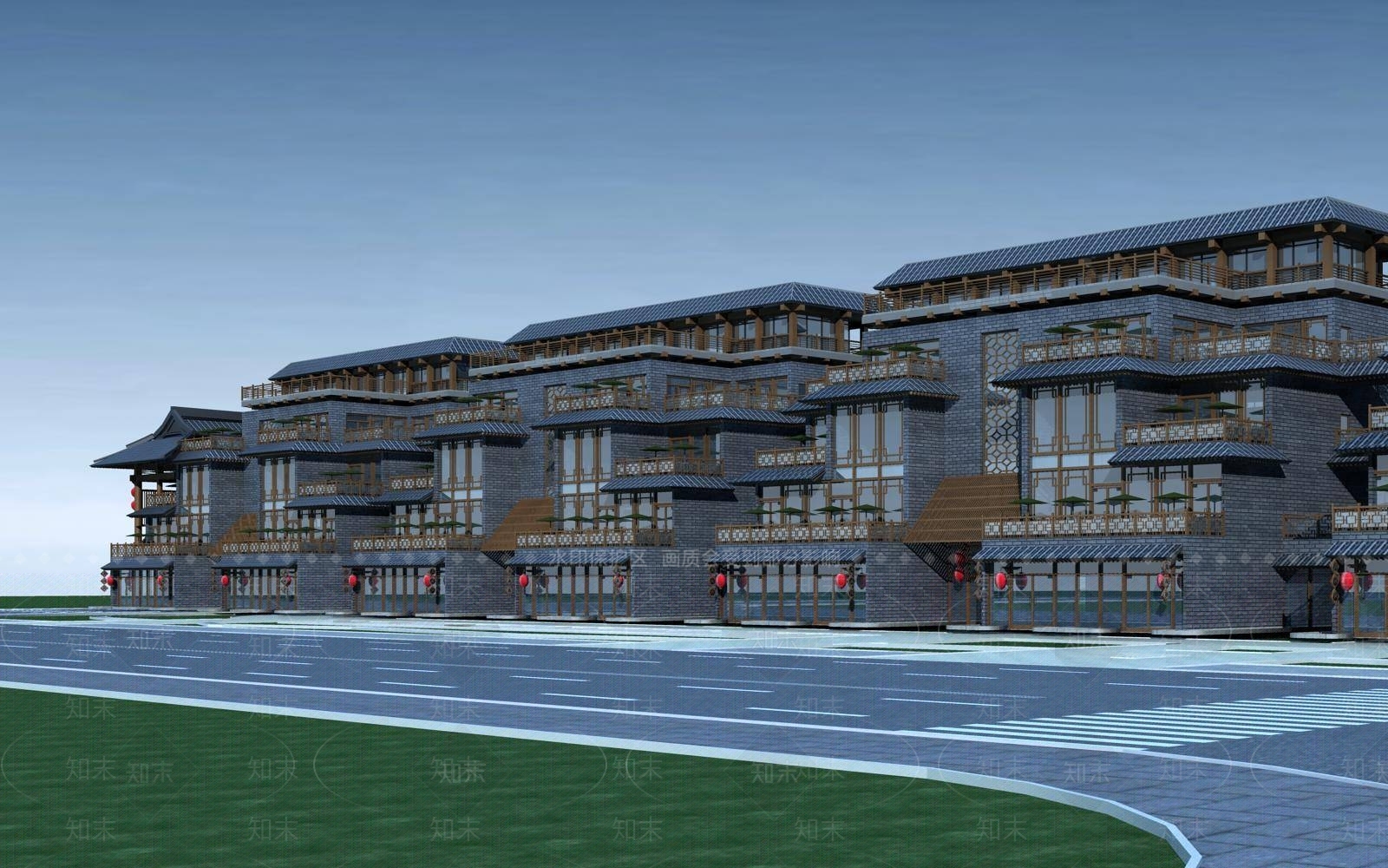 中式商业街3D模型下载【ID:1196454316】