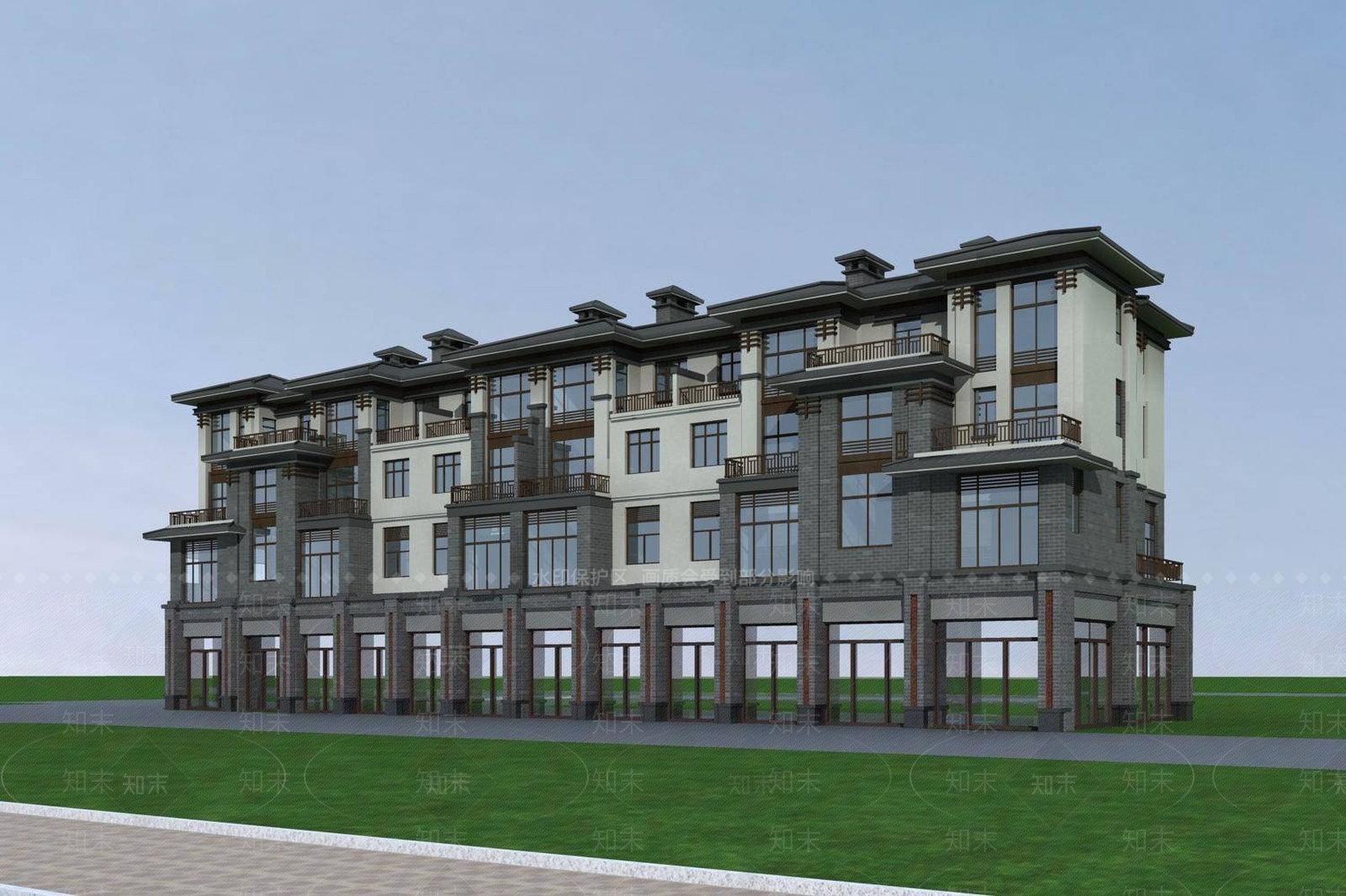 中式多层住宅楼3D模型下载【ID:1196454782】