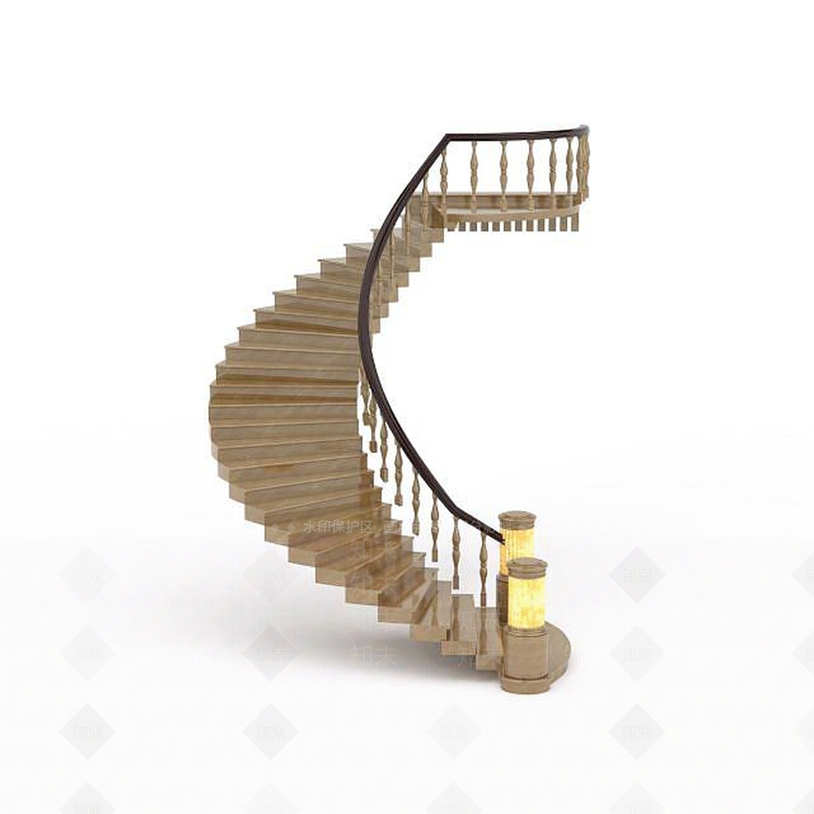 现代单侧扶手弧形楼梯3D模型下载【ID:1196456876】