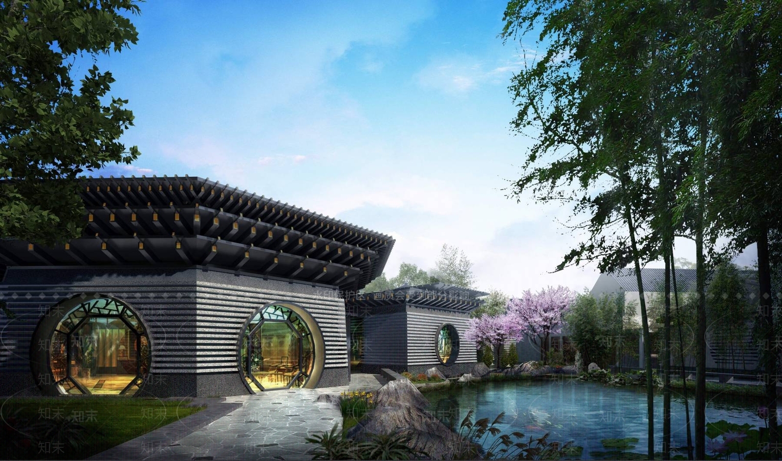 中式别墅外观3D模型下载【ID:1196457831】